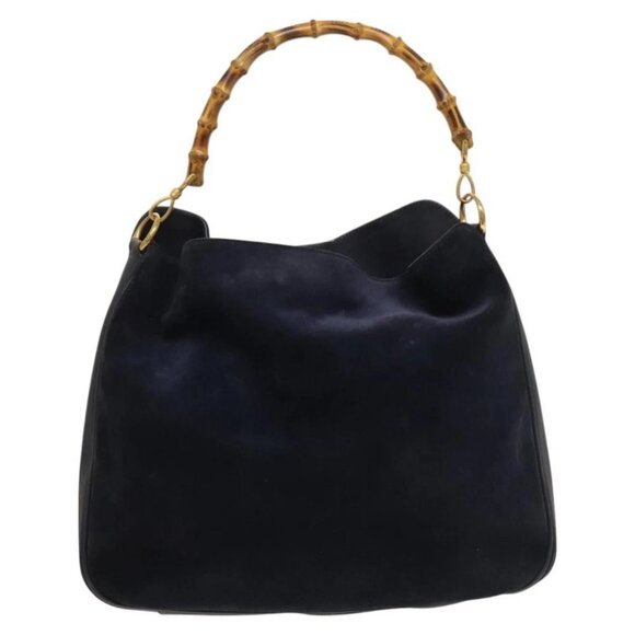 GUCCI Bamboo Shoulder Bag Suede Black Gold 001 1781 1577 Auth 127368 - Picture 3 of 14